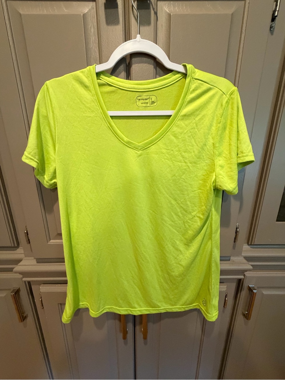 be inspired Neon Yellow V‑Neck Short Sleeve Tee